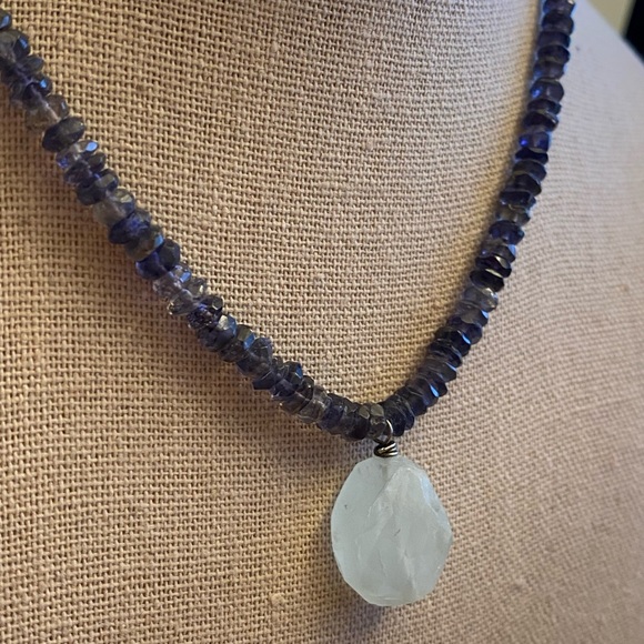 Beautiful Iolite and quartz 925 silver necklace - Picture 3 of 11